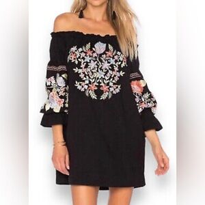 Free People Black Floral Embroidered Tunic Dress Size Small